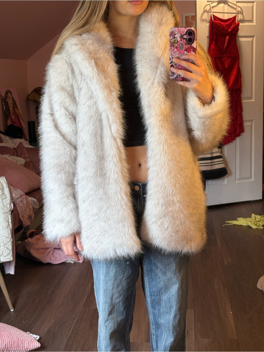 wild fable Plush Faux Fur Teddy Jacket in Cream